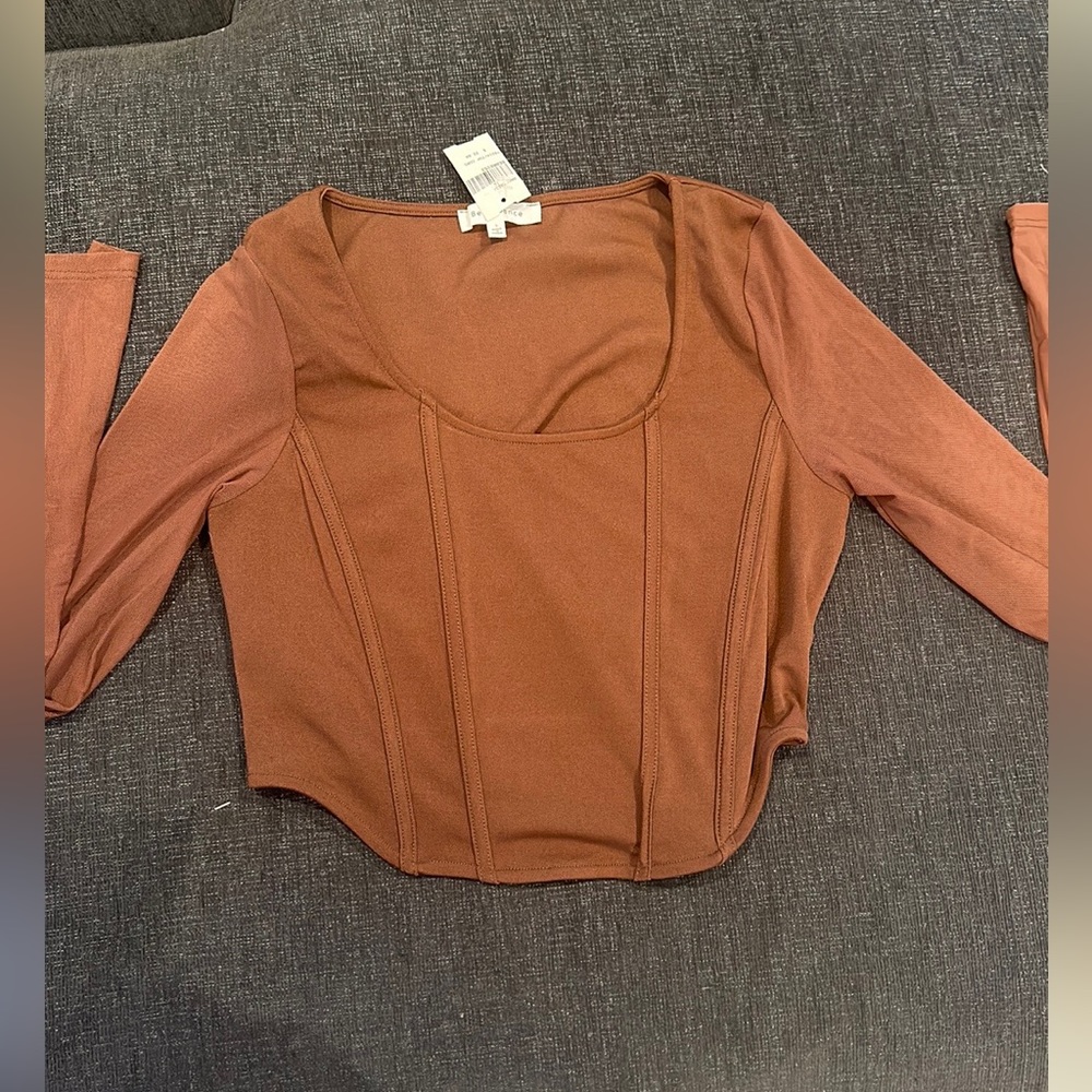 Brown long sleeve corset Top